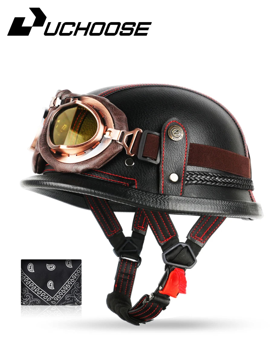 Motorcycle Half Helmet German Leather Vintage Helmet Casco Moto Motorcycle Open Face Helmet Biker Pilot