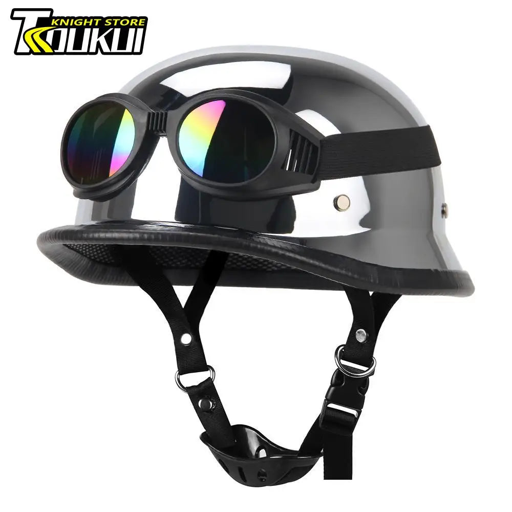 DOT Certification Half Helmet Retro Motorcycle Helmet German Vintage Moto Helmet Fashion Capacete De Moto Men Women Casco Moto