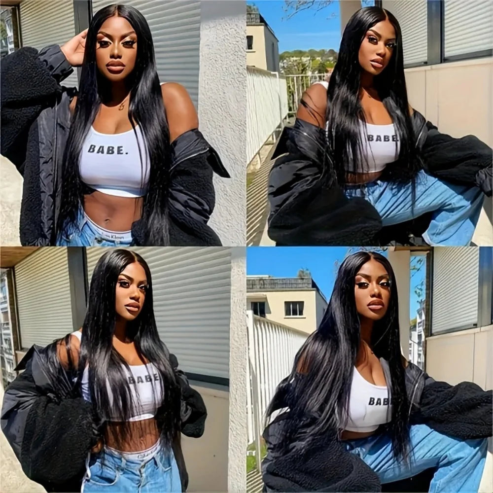 300% Density 360 Lace Front Wigs with Invisible Drawstring Straight Human Hair Wig Brazilian Hair HD Lace Frontal Wigs for Women