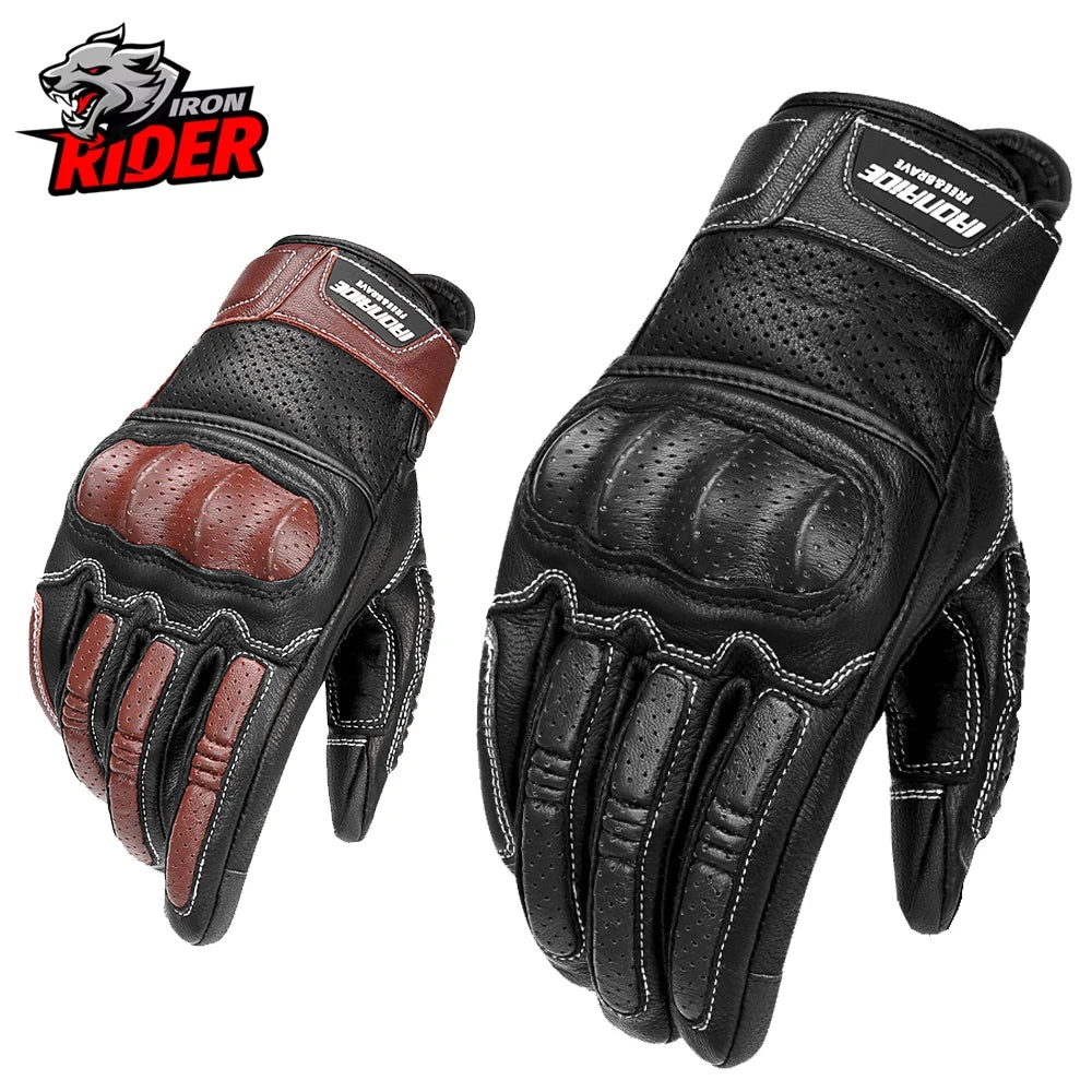 New Motorcycle Retro Leather Gloves Summer Breathable Design Unisex Vintage Riding Gear With Reinforced Stitching For Men Women