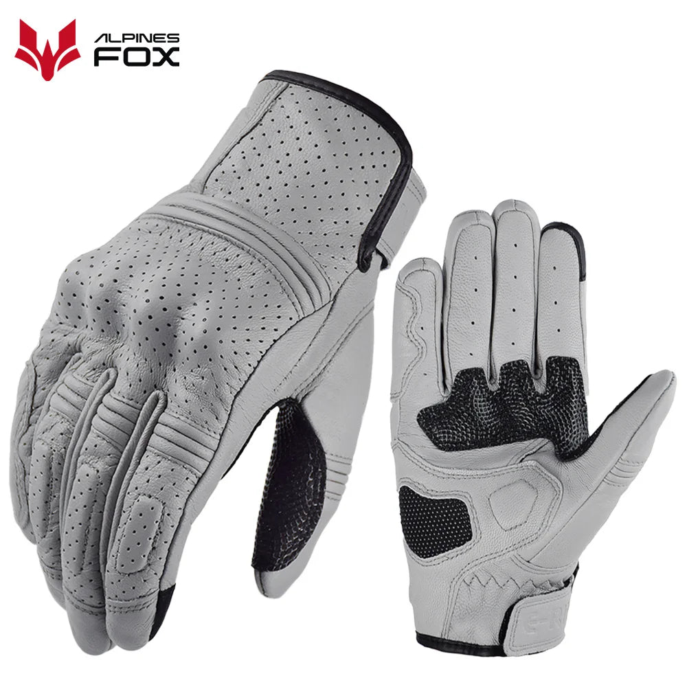 Retro Motorcycle Leather Gloves Perforated Summer Breathable Touch Screen Motobike Cycling Accessories Full Finger Protective