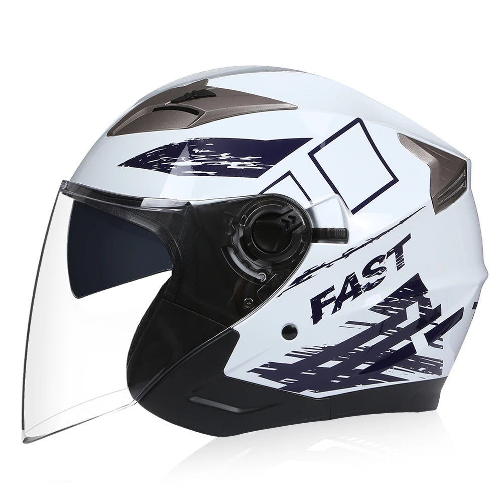 Dual Lens Retro Open Face 3/4 Motorcycle Helmet Riding Motocross Racing Motobike Vintage Cascos Capacete De Moto Men Women DOT