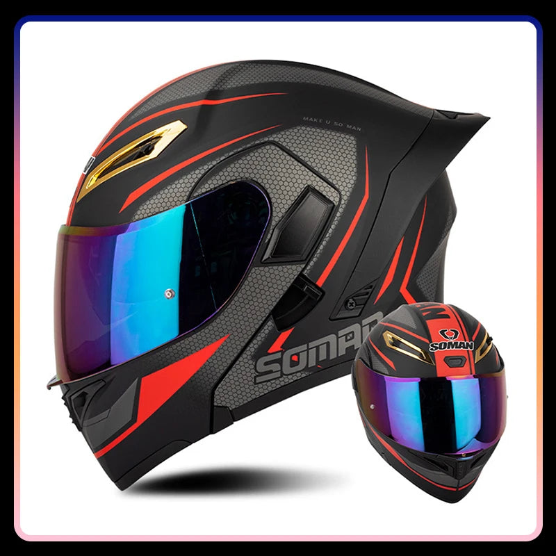 Men Women Motorcycle Helmets Full Face Helmet Colorful Dual Lens Flip Up Helmet DOT Approved Purple Modular Helm Casco Para Moto
