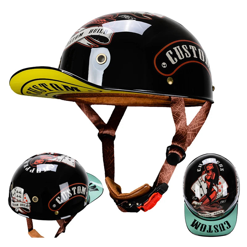 Retro Summer Motorcycle Half Helmet Breathable Vintage Open Face Design Lightweight Cap For Cruiser Scooter Riders