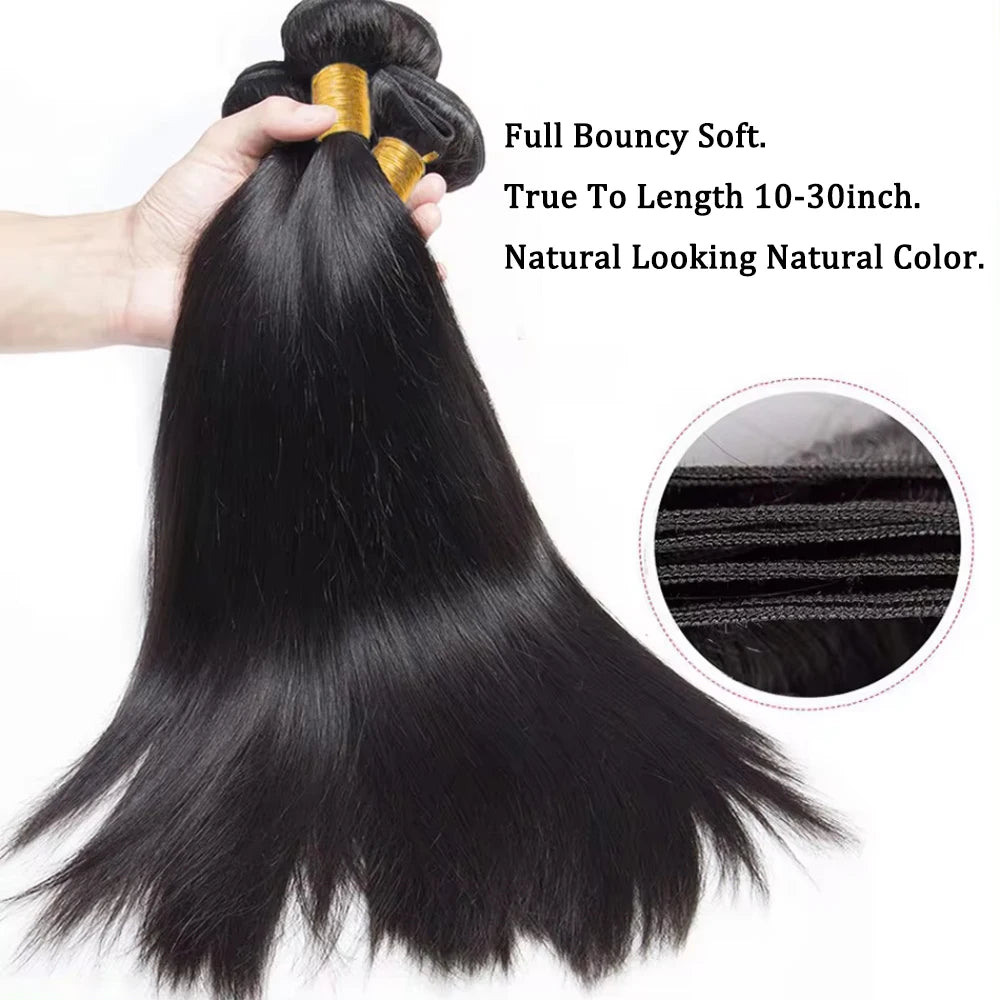 Newmi Straight Human Hair Bundles 12A 100% Unprocessed Brazilian Virgin Human Hair Extensions Natural Black 1pc Bundle