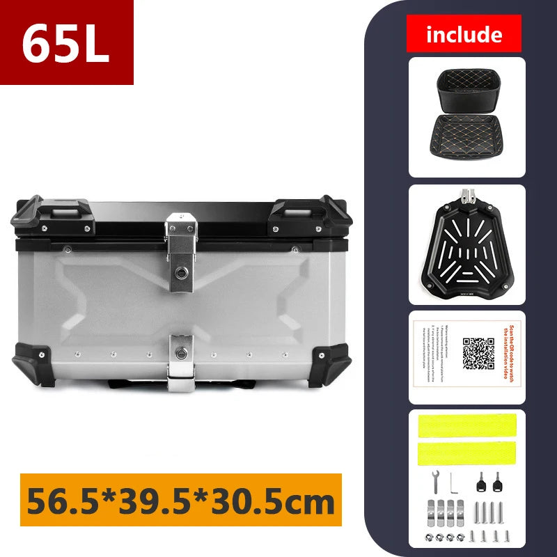 Aluminum Motorcycle Box 45L 55L 65L 80L Motorcycle Rear Luggage Box Helmet Travel Storage Case Moto Top Box Universal Waterproof