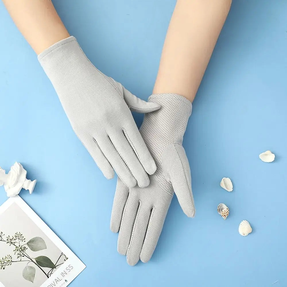 Cotton Touch Screen Riding Gloves Five Fingers Gloves Summer Sunscreen Gloves Solid Color Outdoor Mittens Women Driving Gloves