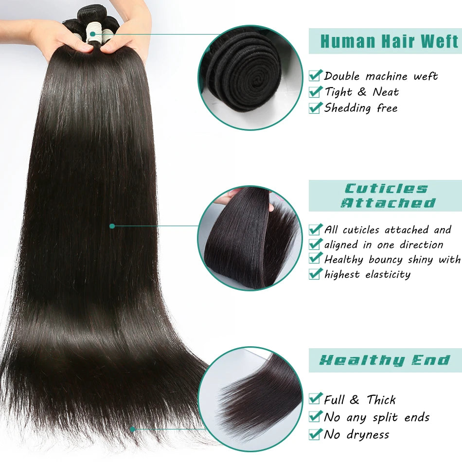 12A Bone Straight Brazilian 32 Inch Human Hair Weave Bundles Natural Black Unprocessed Bundle Remy Hair Extensions Double