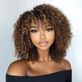 Brown Curly Bob Wigs Human Hair Wigs Afro Curly Wigs With Bangs Glueless Wear Go Jerry Curly Bob Wigs Brazilian Human Hair Wigs