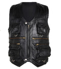 2025 Cowhide Genuine Leather Vest Men Waistcoat Male Sleeveless Jacket Thick Motorcycle Vest Multi Pocket leather biker vest
