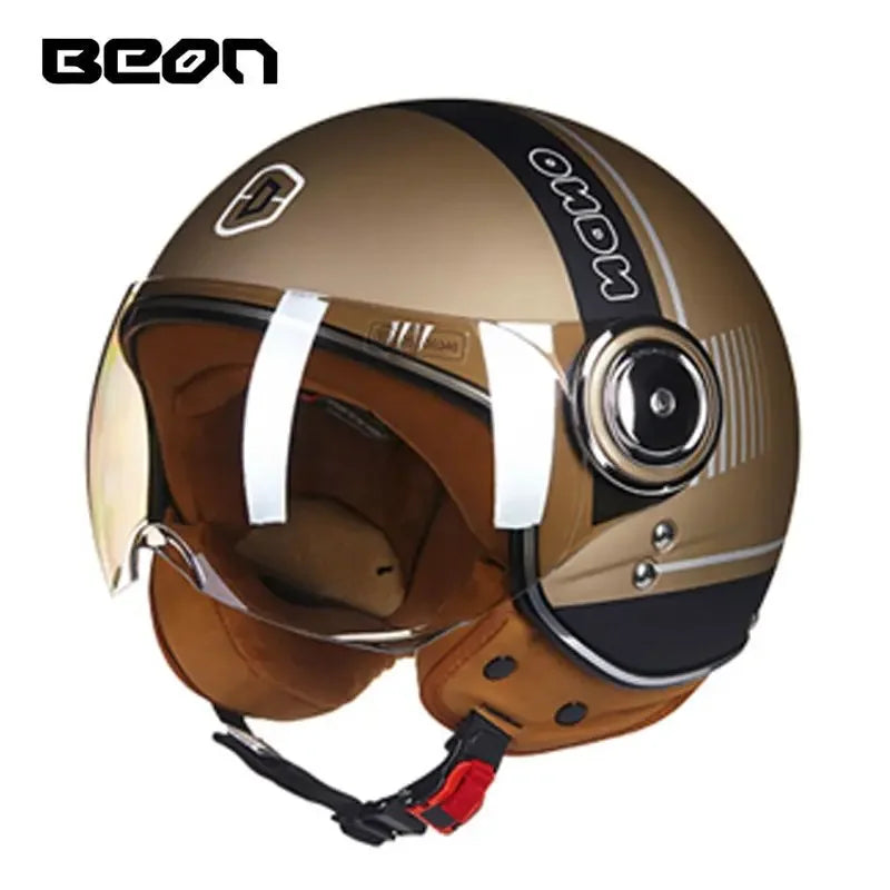 Beon Motorcycle Helmet ECE Certification Winter Warm Retro Half Cap Helmet Electric Vehicle Safety Helmet for All Seasons