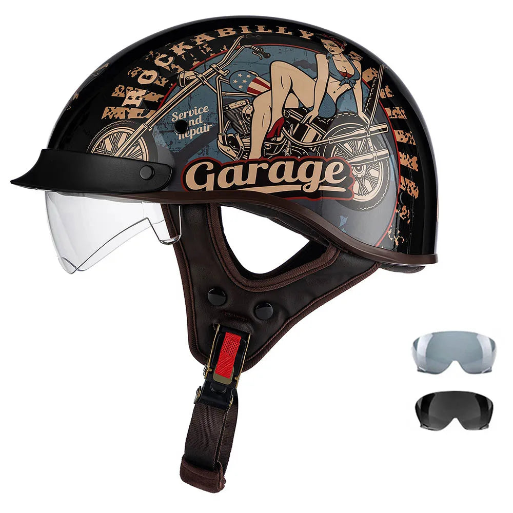 Motorcycle Half Helmet Four Seasons Helmet Summer Sunscreen Retro Fashion Helmet Men and Women Cycling Helemt ABS material