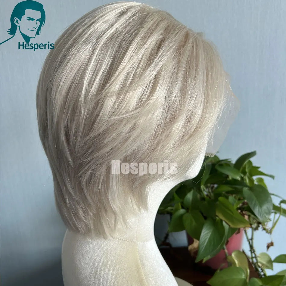 Hesperis 13x4 Human Hair Silver Blonde Wig With Side Part Cosplay Short Platinum Blonde Lace Front Transparent Glueless Wigs