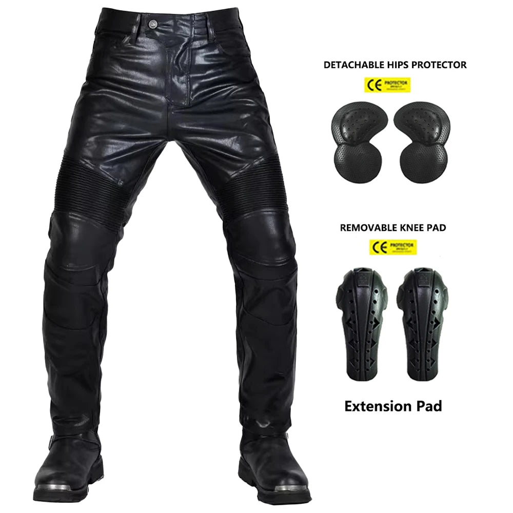 2024 Motocross Racing Pants PU Leather Biker Trousers Waterproof Windproof Men With 4X CE Knee Hip Pad Motorcycle Riding Jeans