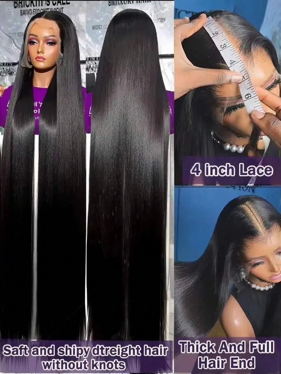 40 42Inch Human Hair Wigs Straight 13x4 13x6 Hd Transparent Lace Front Wigs Silky Straight Human Hair Pre Plucked With Baby Hair