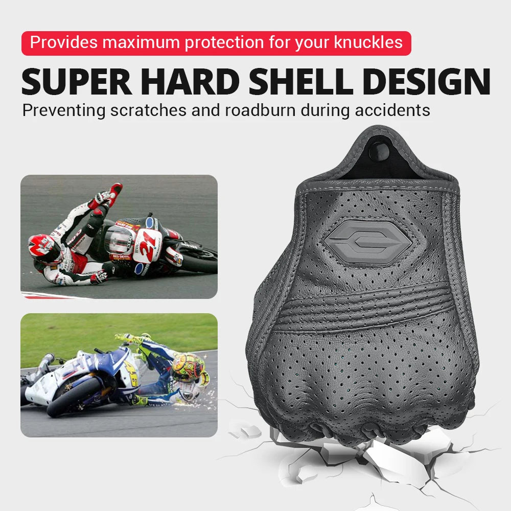 Motorcycle Gloves Summer Breathable Leather Motocross Gloves Men Retro Biker Cycling Gloves Touch Screen Motorbike Riding Gloves
