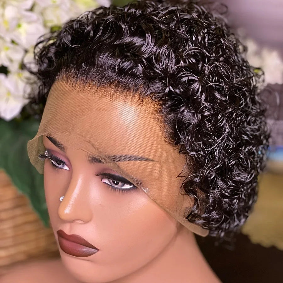 Pixie Cut Wigs Human Hair Short Curly Lace Front Human Hair Wigs Brazilian 13x4 Transparent Lace Wigs Water Wave Bob Wig