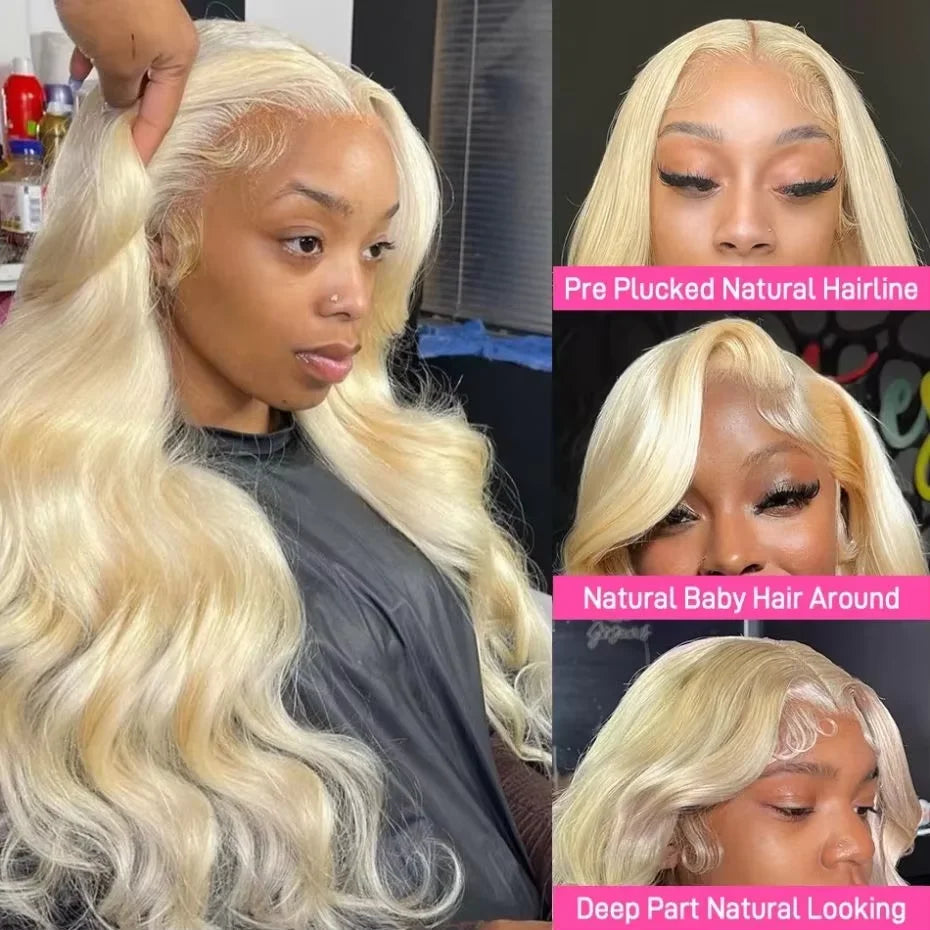 40 42 Inch Body Wave Lace Front Human Hair Wigs Brazilian 613 Hd Lace Frontal Human Hair Wig 13x6 Colored Blonde 200 Density
