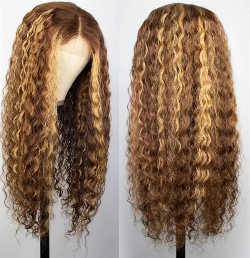 4/27 Honey Blonde Deep Wave 13x4 Lace Front Wig Human Hair for Women Brazilian 180% Density Deep Wave Pre Plucked with Baby Hair