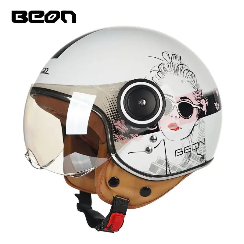 Beon Motorcycle Helmet ECE Certification Winter Warm Retro Half Cap Helmet Electric Vehicle Safety Helmet for All Seasons