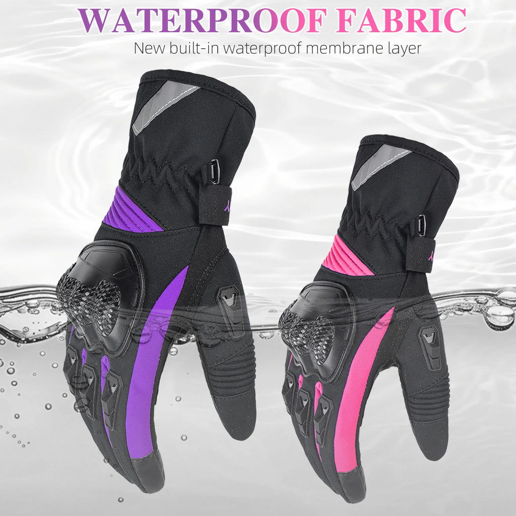 SUOMY Winter Motorcycle Gloves Lady Pink/Purple Windproof Waterproof Biker Gloves Touch Screen Warm Riding Gloves For Women