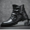 HOT Handmade Motorcycle Riding Shoes Casual Genuine Leather Chelsea Boots for Men Retro Fashion Buckle Zip Short Moto Boots