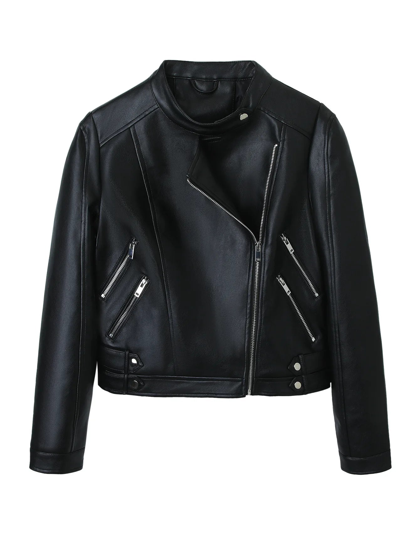 PU leather jacket, high-end women's coat, fashionable street motorcycle leather jacket, zipper women's clothing