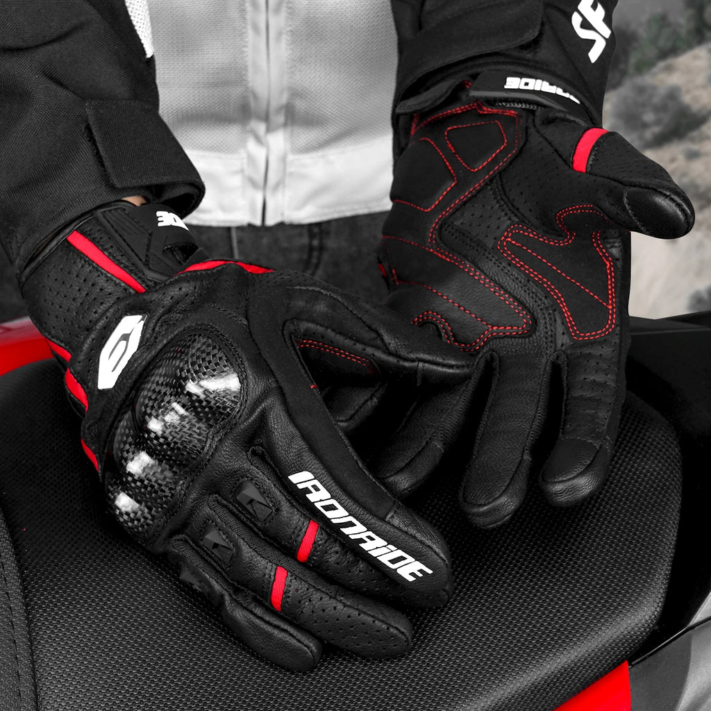 Men Carbon Fiber Motorcycle Gloves Cowhide Leather Moto Motorbike Motocross Gloves Anti-slip Protective Gear