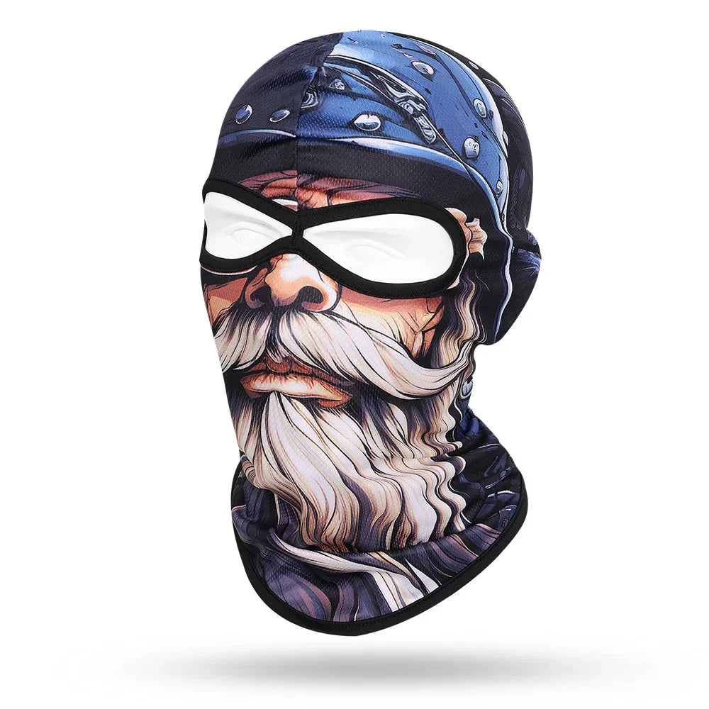 Motorcycle Balaclava, Beard Old Men Skull Print Full Face Cap, Biker Masks, Motorbike Helmet Hat, Cycling Headgear, 2 Holes,