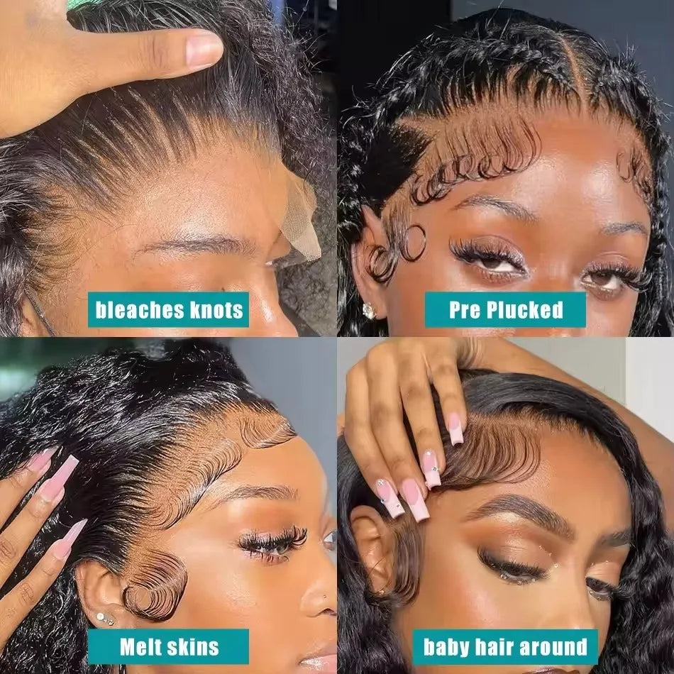 250% Density Deep Wave 13x6 360 HD Pre Plucked Lace Front Human Hair Wigs 40 46 Inch Curly Wig For Women Water Wave Frontal Wigs