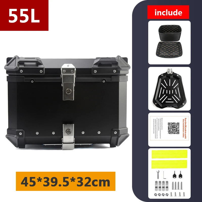 Aluminum Motorcycle Box 45L 55L 65L 80L Motorcycle Rear Luggage Box Helmet Travel Storage Case Moto Top Box Universal Waterproof
