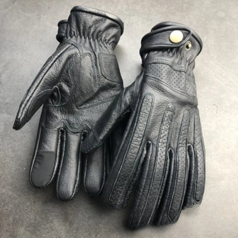 First Layer Cowhide Men's Motorcycle Gloves Retro Four-season Leather Thin Breathable Knight Outdoor Riding Protection