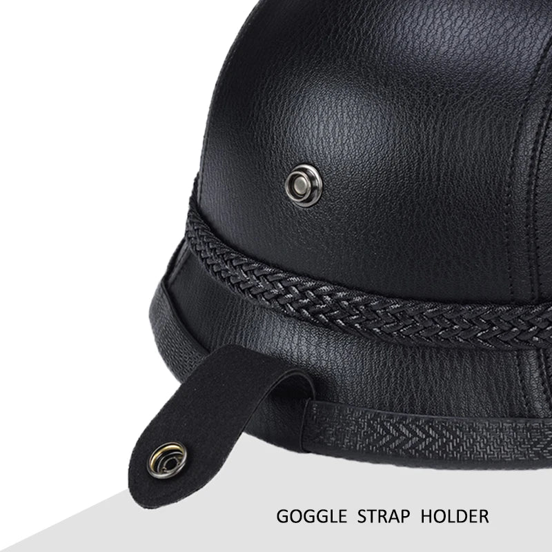 Factory Price Motorcycle German Style Leather Half Face Helmet DOT Approved Cap1/2 Shell Helmets+Goggles Open-Face Casque
