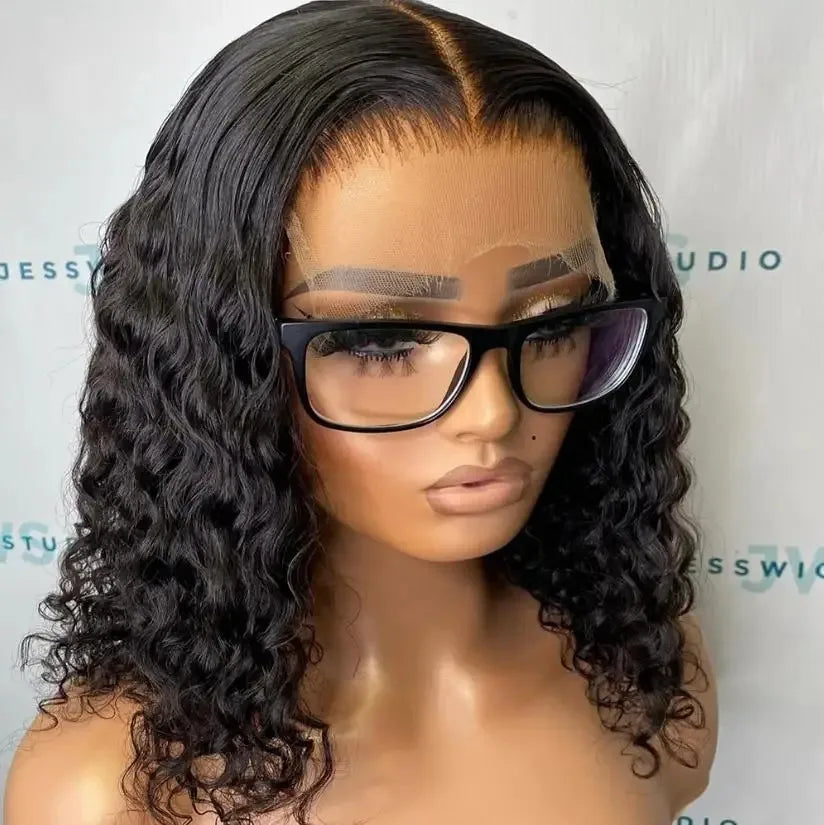 No Glue Deep Wave Short Bob Lace Frontal Wig For Women 13x4 5x5 Glueless Bob Wig Curly Human Hair Wigs 250 Density Ready to Wear