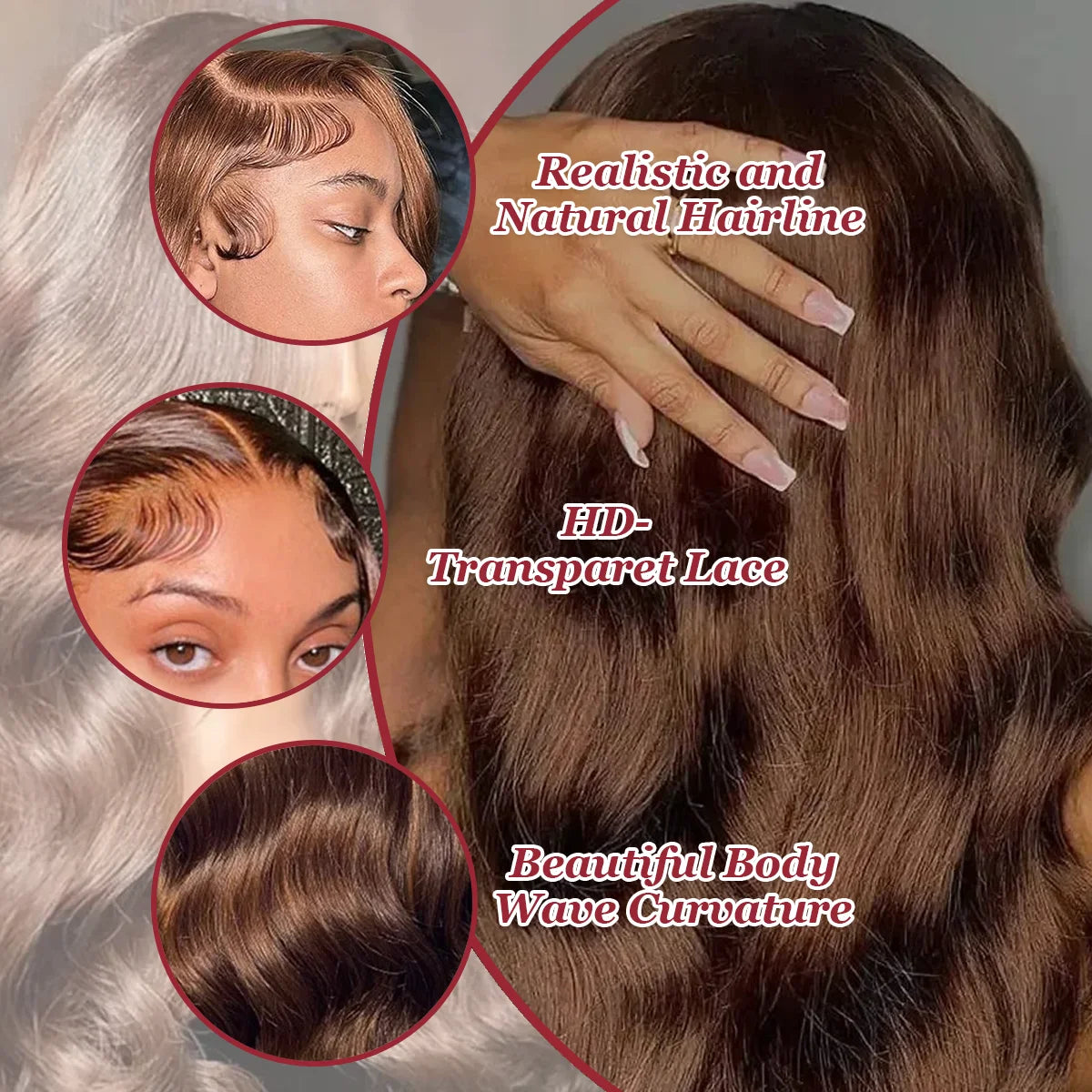 40 Inch #4 Chocolate Brown 200% Density Body Wave 13*4 13*6 HD Transparent Lace Frontal Wig Brazilian Human Hair Wigs For Women