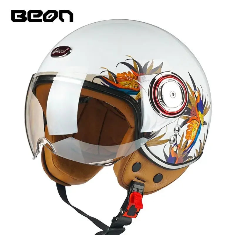 Beon Motorcycle Helmet ECE Certification Winter Warm Retro Half Cap Helmet Electric Vehicle Safety Helmet for All Seasons