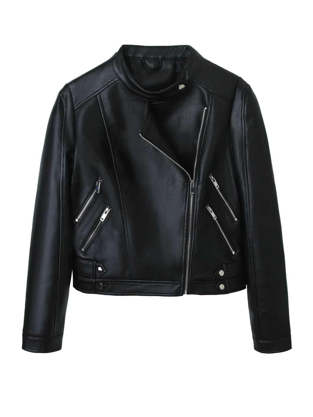 PU leather jacket, high-end women's coat, fashionable street motorcycle leather jacket, zipper women's clothing