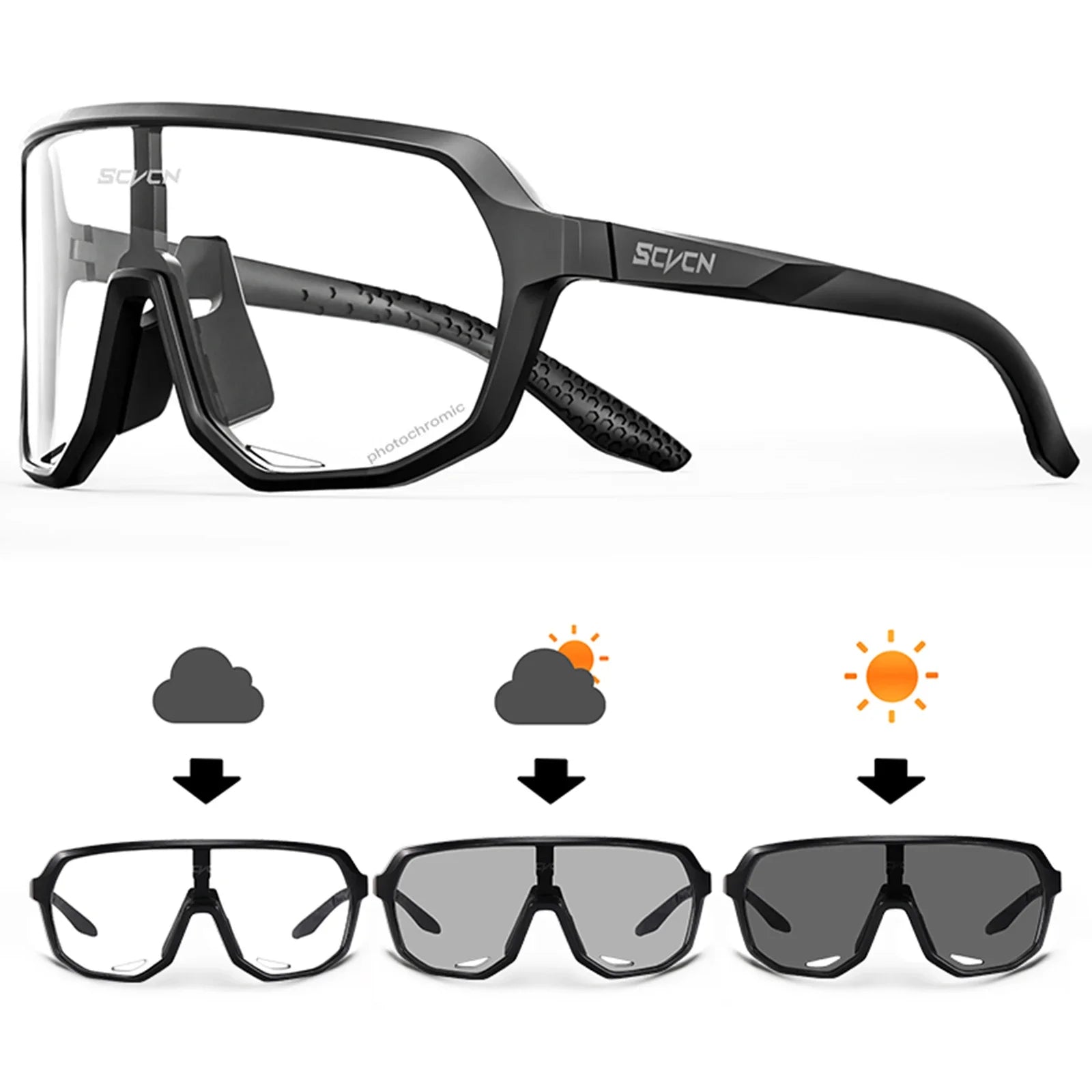 SCVCN New Photochromic Cycling Glasses Motorcycle Bike Riding Outdoor Sport Cycling Sunglasses Men Women Hiking UV400 Goggles