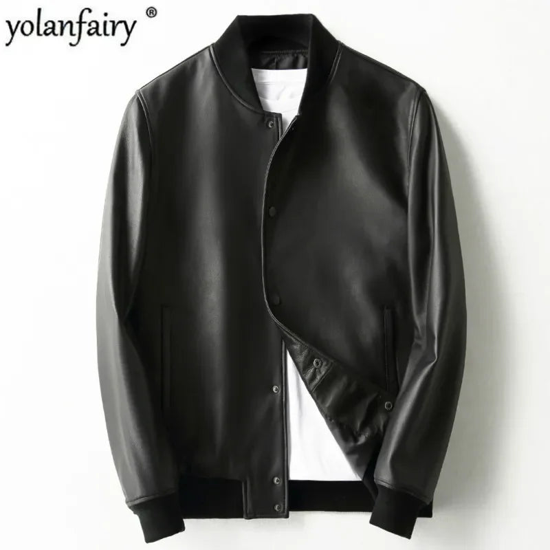 YOLANFAIRY 2025 Real Sheepskin Coat Mens Clothing Autumn Genuine Leather Jacket Man Motorcycle Bomber Jacket Veste Cuir Homme