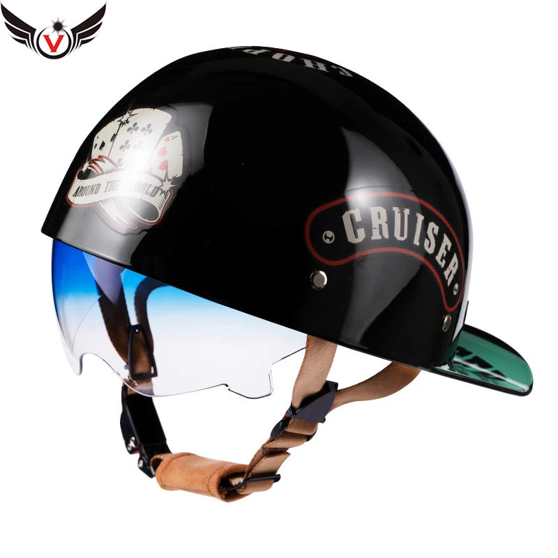 V Retro Half Scooter Helmet Baseball Cap Safety for Motorbike Harley Vintage Electric Cycling Motorcycle Classic Fashion Helmets