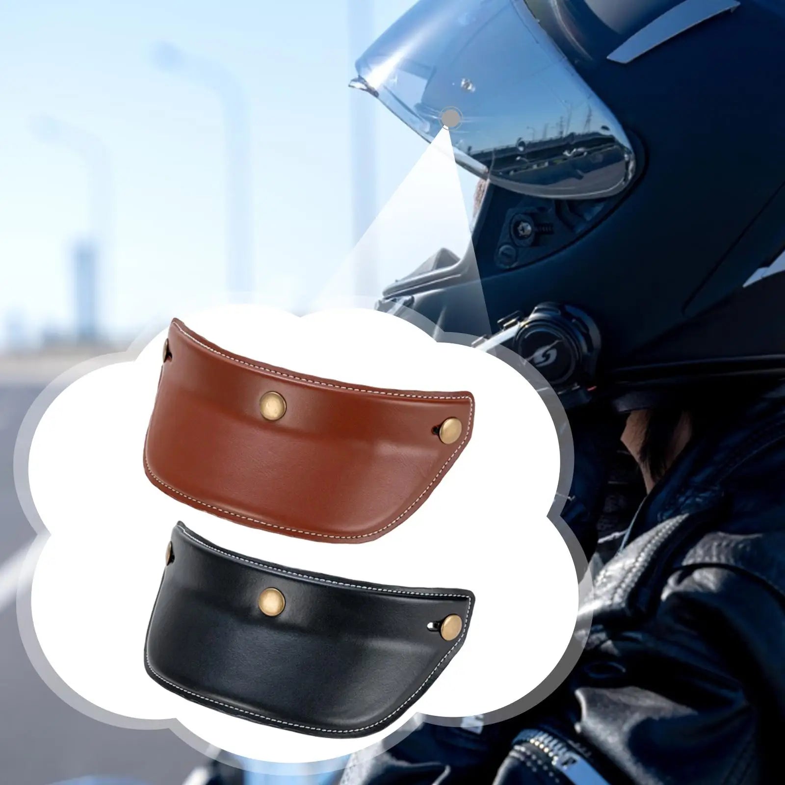 Helmet Sun Visor PU Leather 3 Snap Button Peak Shield Universal Accessory for Motorbike Half Open Face Helmets
