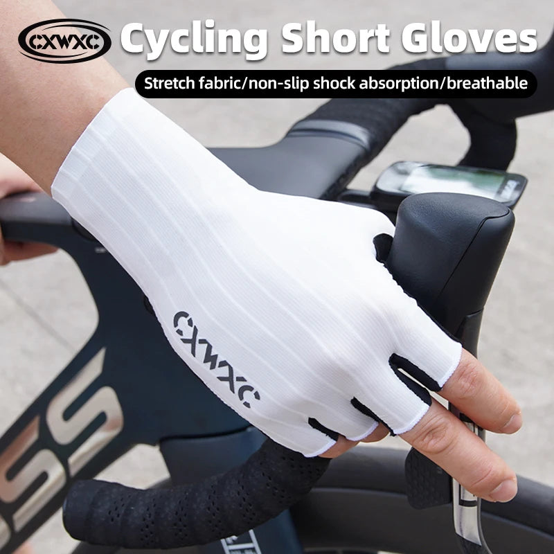 CXWXC Cycling Fingerless Gloves Bicycle Half Finger Gel Gloves Lycra Fabric Short Gloves Outdoor Sport Motorcycle Bike Mitten