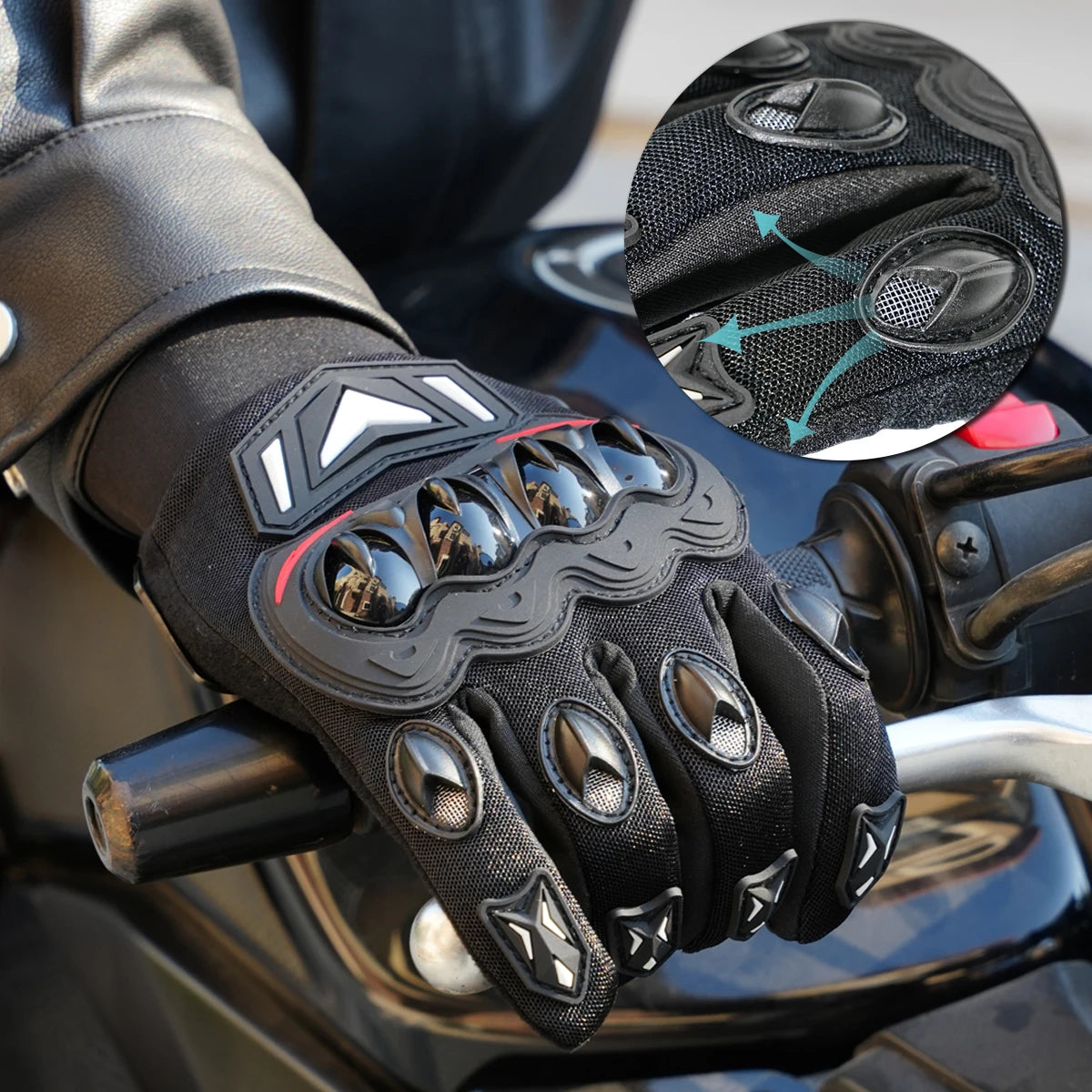 Motorcycle gloves for summer riding with touch-sensitive mesh, hard knuckle protection, full-hand design, suitable for off-road