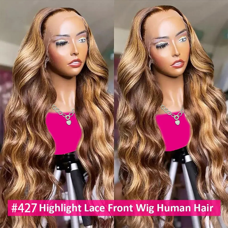 30 32 Highlight Deep Wave Hd Lace Frontal Wig 13x6 Honey Blonde Human Hair Wig Brazilian #4/27 Wet And Wavy Curly Wigs For Women