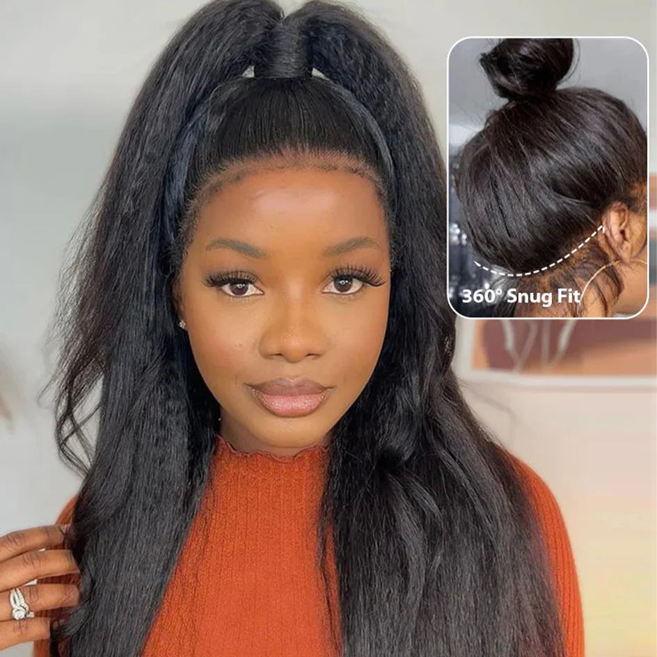 Heyju Wig Invisible Strap 360 HD Full Lace Glueless Wig Kinky Straight Lace Frontal Wig Yaki Straight Lace Front Human Hair Wig