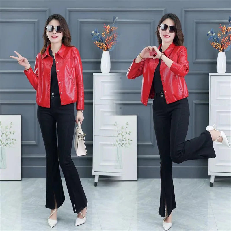 Fashion Short Leather Jacket Female Motorcycle Clothing 2026 New Spring Autumn Coat Korean Version Loose Casual Outerwear Top