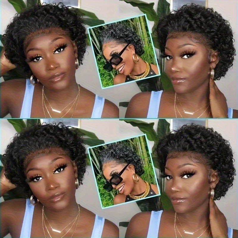 6 Inch Lace Front Pixie Cut Wig With Short Curly Human Hair Brazilian Pixie Cut Wig Human Hair Wig 13X1 Lace Front Wig