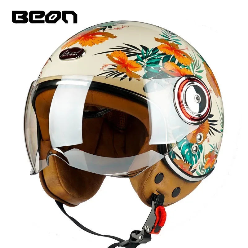 Beon Motorcycle Helmet ECE Certification Winter Warm Retro Half Cap Helmet Electric Vehicle Safety Helmet for All Seasons
