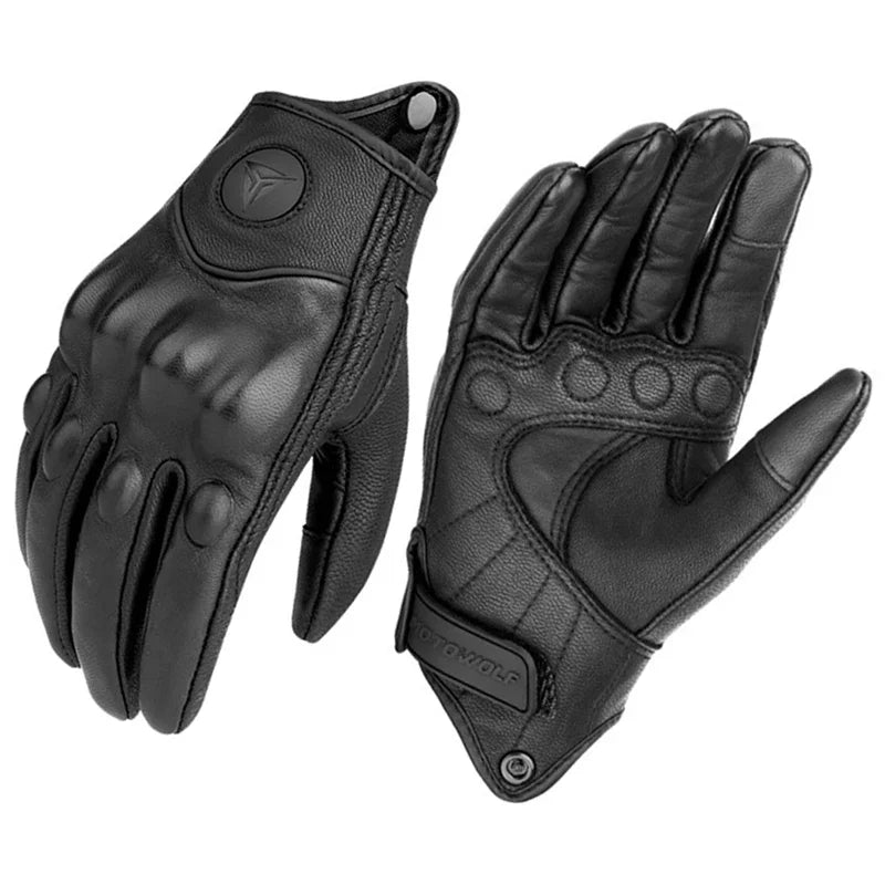 Men Women All Seasons Motorcycle Riding Gloves Leather Carbon Fiber Reinforced Thermal Windproof Motocross ATV Touchscreen Glove