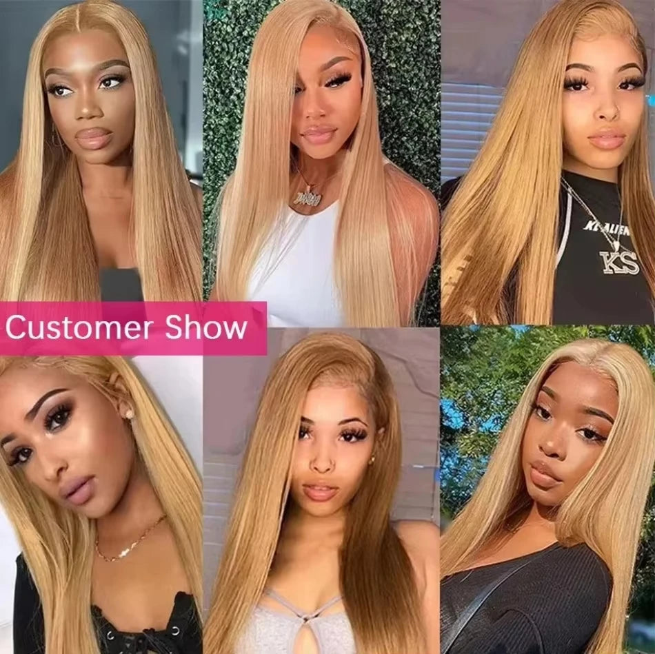 250 Density Honey Blonde 13X6 Hd Lace Frontal Wigs Straight Human Hair Wigs Preplucked Brazilian Hair 27 Colored Lace Front Wig